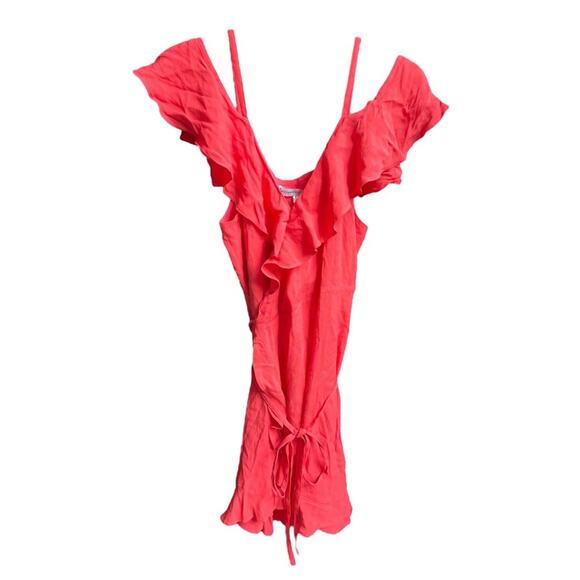 Cupcakes and Cashmere Morena Ruffle Wrap Dress Hot Coral Pink Size 8 - Picture 8 of 8